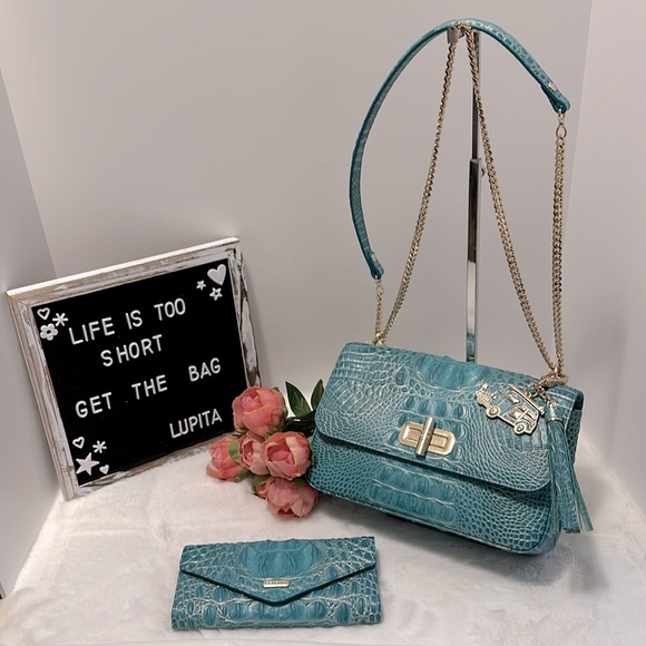 Brahmin 3pcs set Rosalie bag, Veronica wallet and copa tassel in green mermaid - Picture 1 of 15
